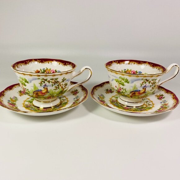 Set of 2 Royal Albert CHELSEA BIRD Teacup and Saucer - Picture 1 of 7